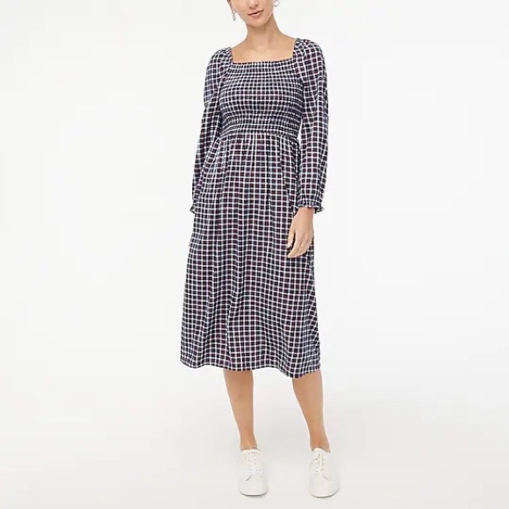 J. Crew Petite Flannel Square Neck Smoked Midi Dress NWT Size  P small MRP $128